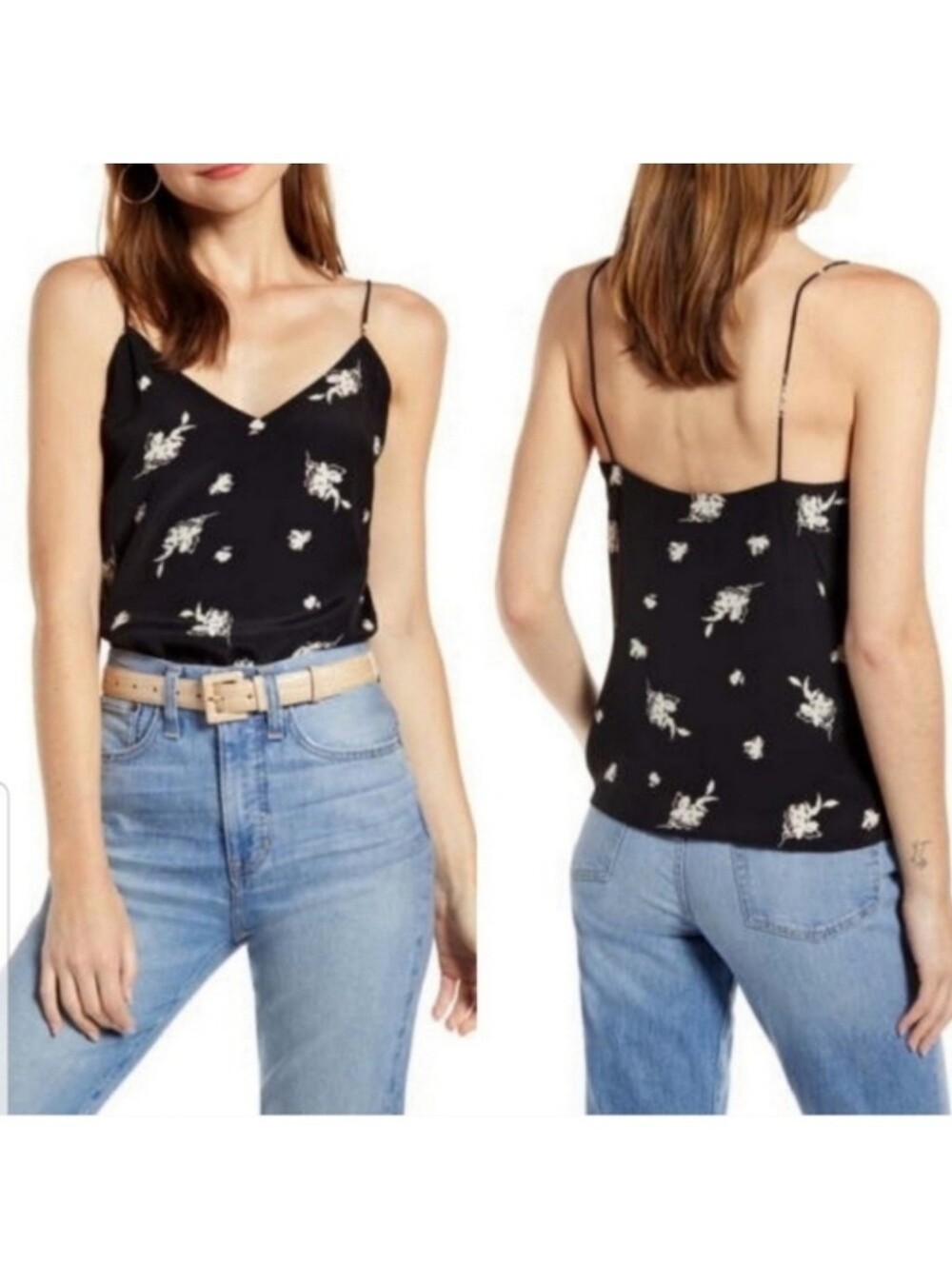 Something Navy Black Floral Camisole Tank Top